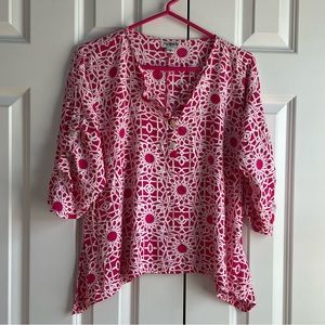 Escapada Living 3/4 sleeve milan top in pink and white
